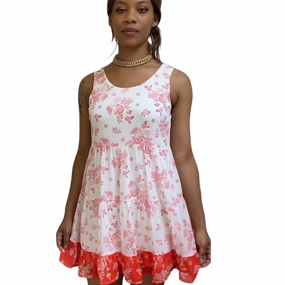 As U Wish Color Block Orange and Cream Floral Dress - Picture 3 of 10